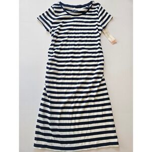 Liz Lange Maternity Dress Womens M Blue White Striped Short Sleeve Midi NWT